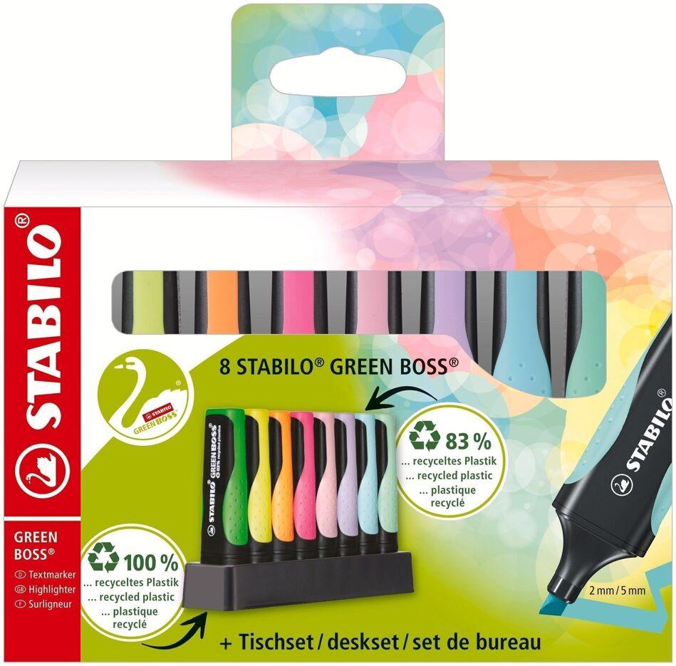 Set bureau avec 8 Surligneurs STABILO GREEN BOSS - pratique - Organisatoo