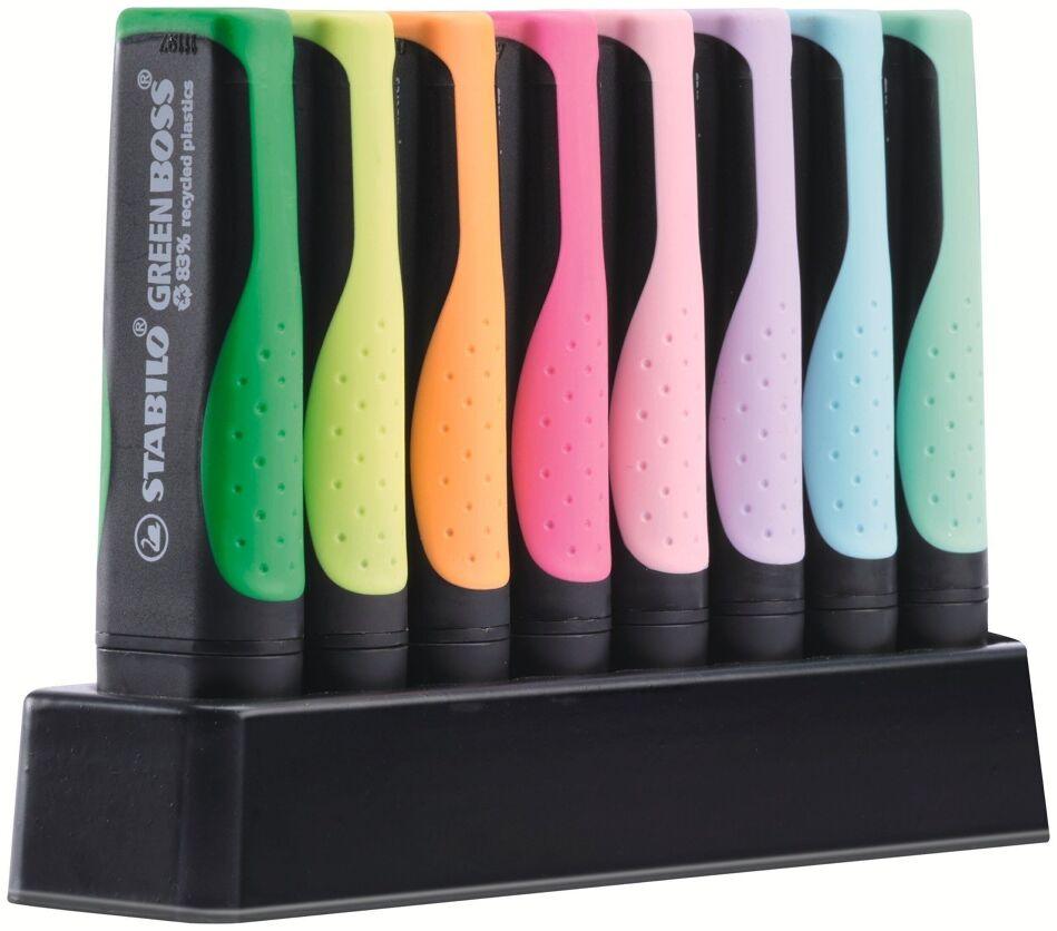 Set bureau avec 8 Surligneurs STABILO GREEN BOSS - pratique - Organisatoo