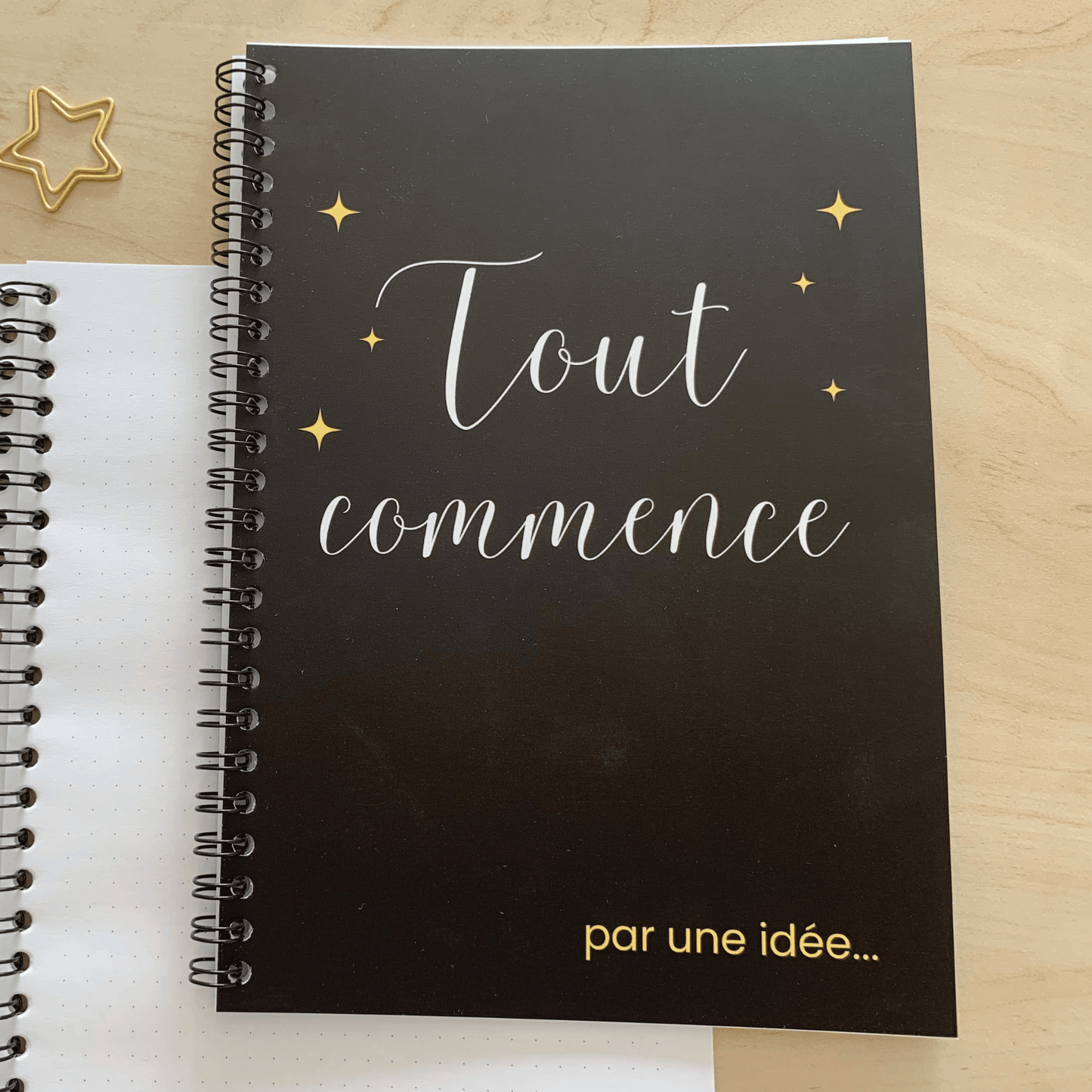 Cahier tout commence par une idée - A5 spirales 25 pages - Organisatoo