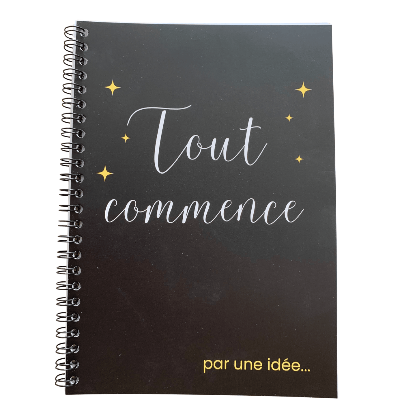 Cahier tout commence par une idée - A5 spirales 25 pages - Organisatoo