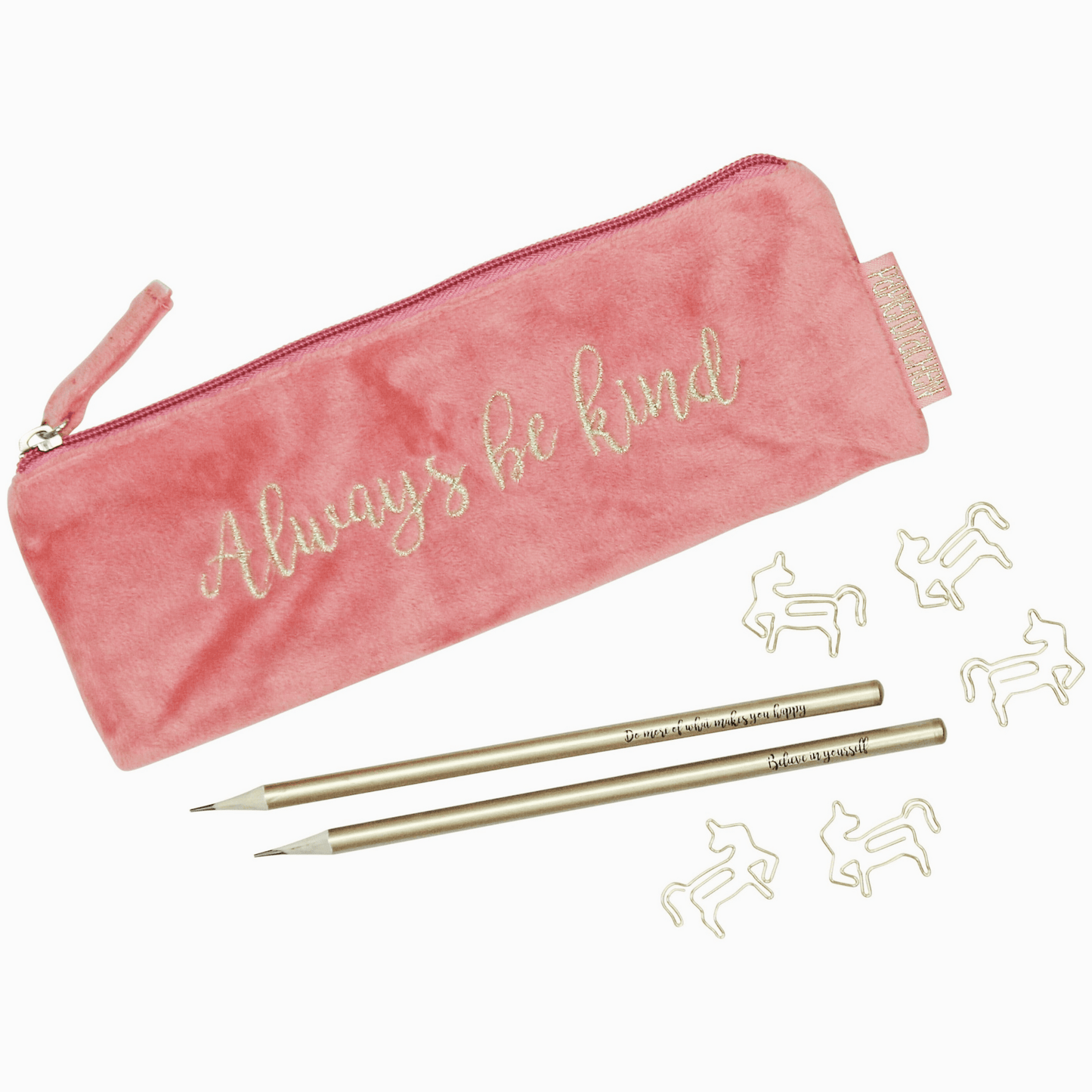 Set Trousse rose avec 2 crayons et 5 trombones animaux - Organisatoo