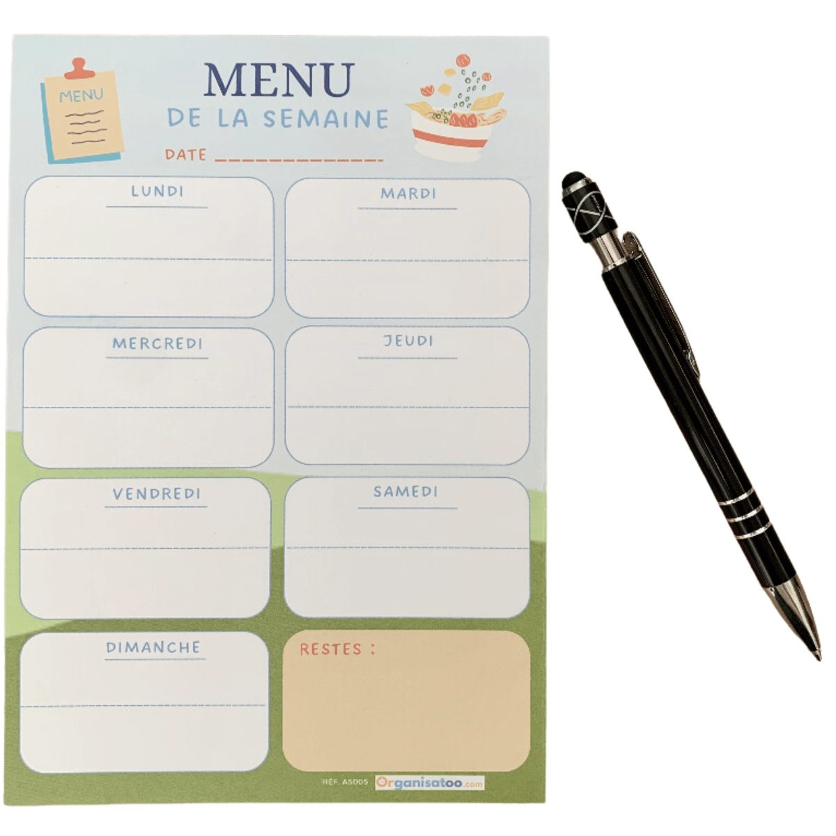 Bloc-notes menu de la semaine - planificateur repas - Organisatoo