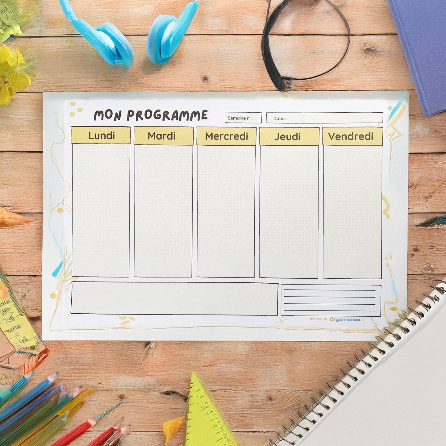 Bloc Mini programme semaine A5 - 5 jours - Organisatoo