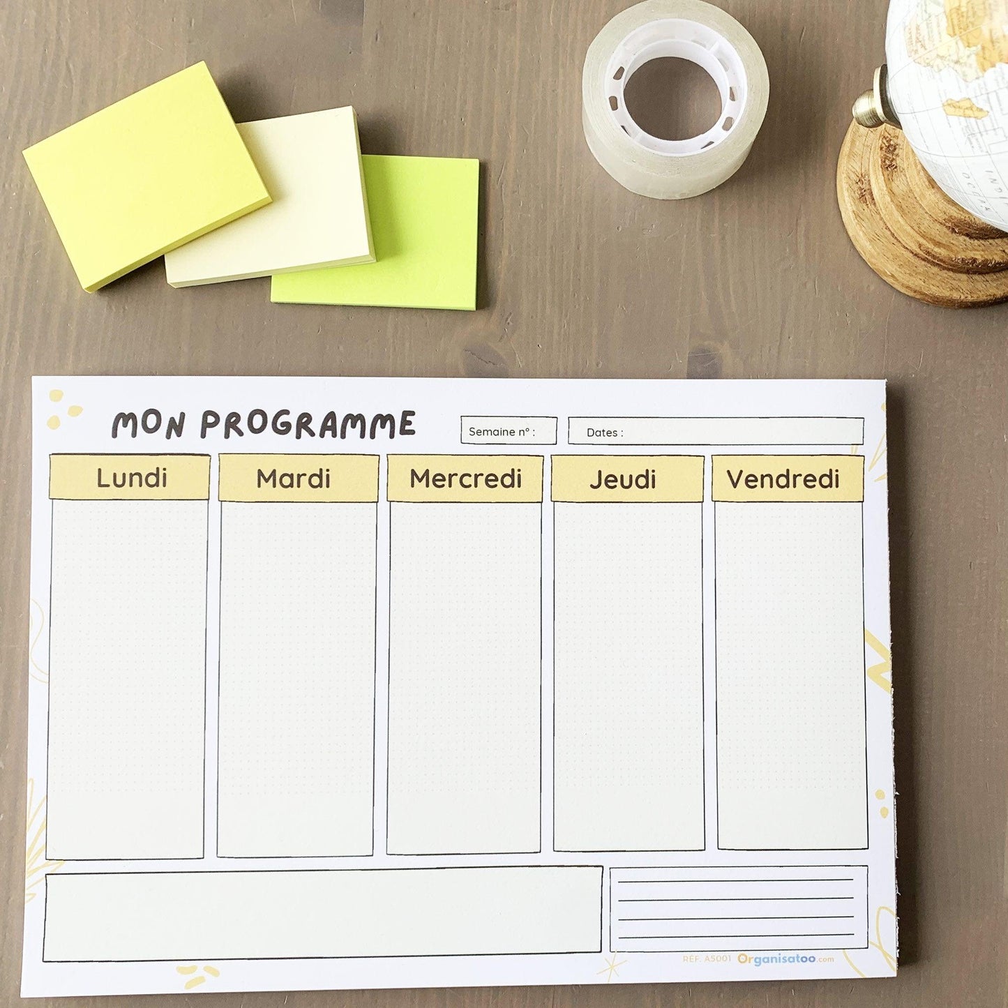 Bloc Mini programme semaine A5 - 5 jours - Organisatoo