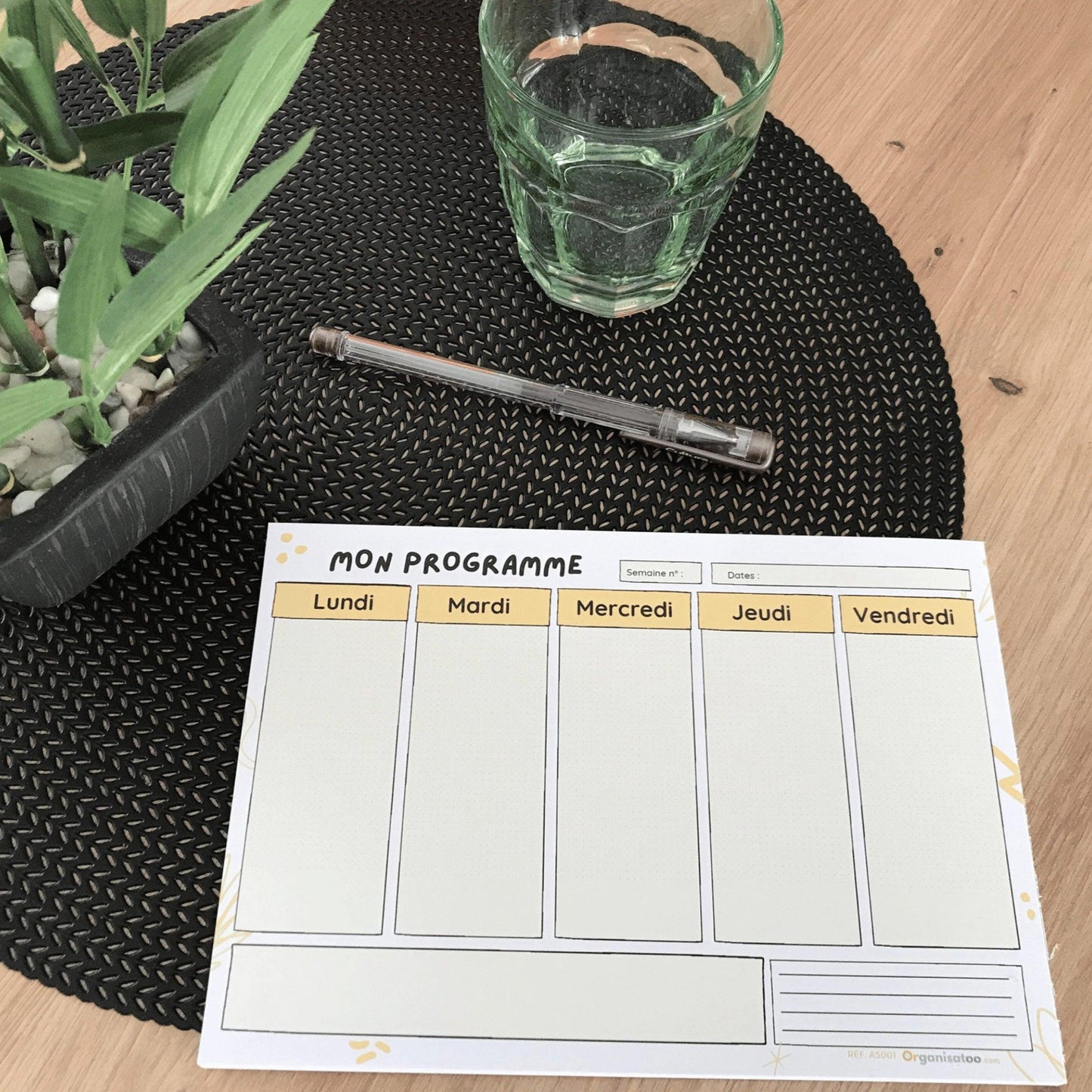 Bloc Mini programme semaine A5 - 5 jours - Organisatoo