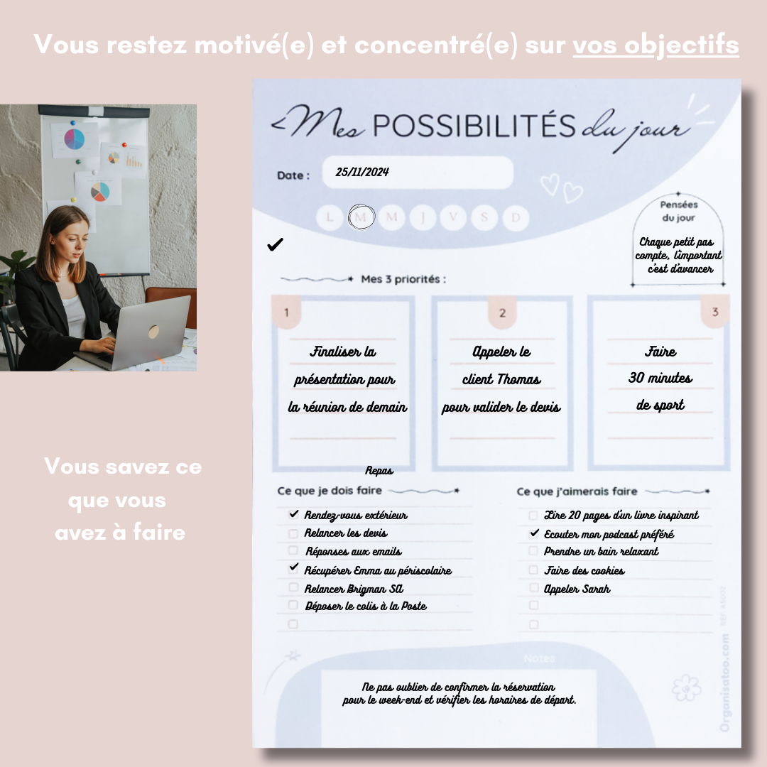 Bloc Mes possibilités du jour - aide à la motivation au quotidien - Organisatoo