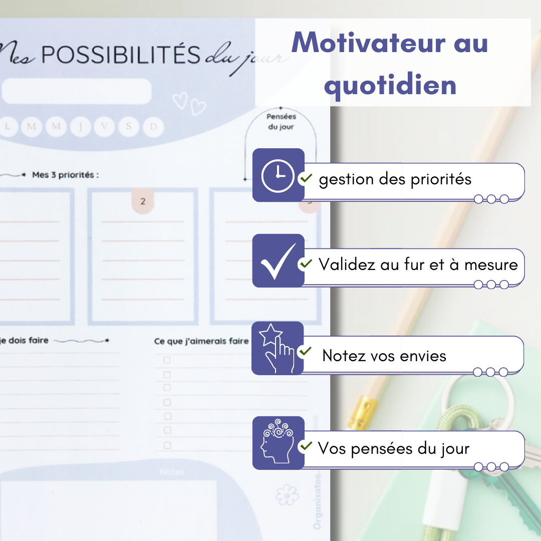 Bloc Mes possibilités du jour - aide à la motivation au quotidien - Organisatoo
