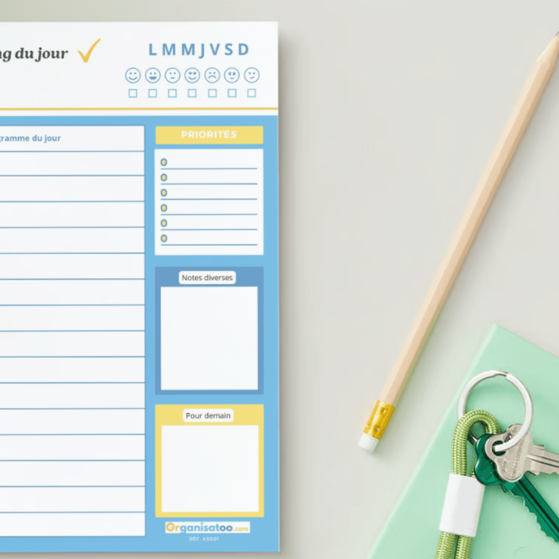 Bloc Planning du jour - planificateur quotidien A5 - Organisatoo