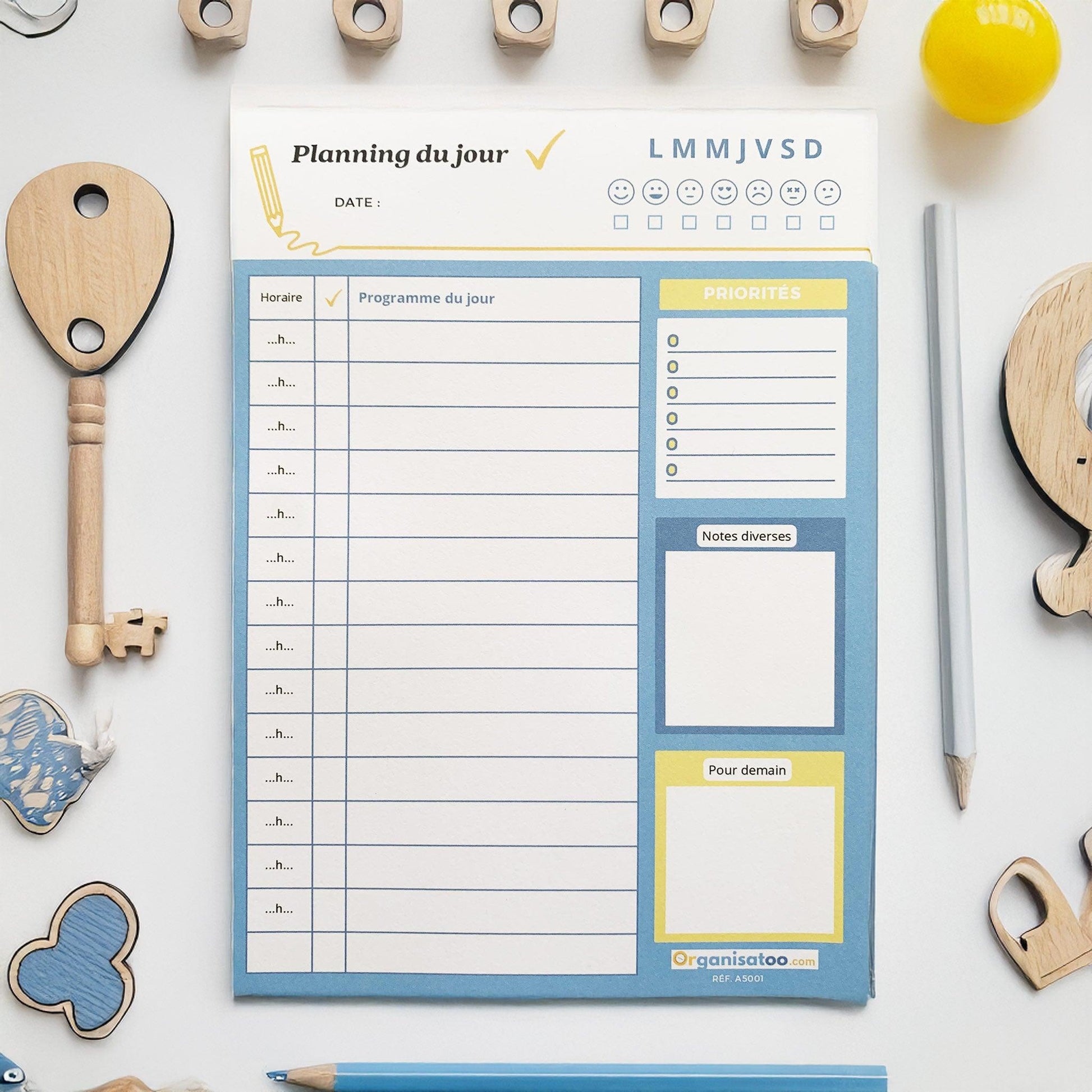 Bloc Planning du jour - planificateur quotidien A5 - Organisatoo