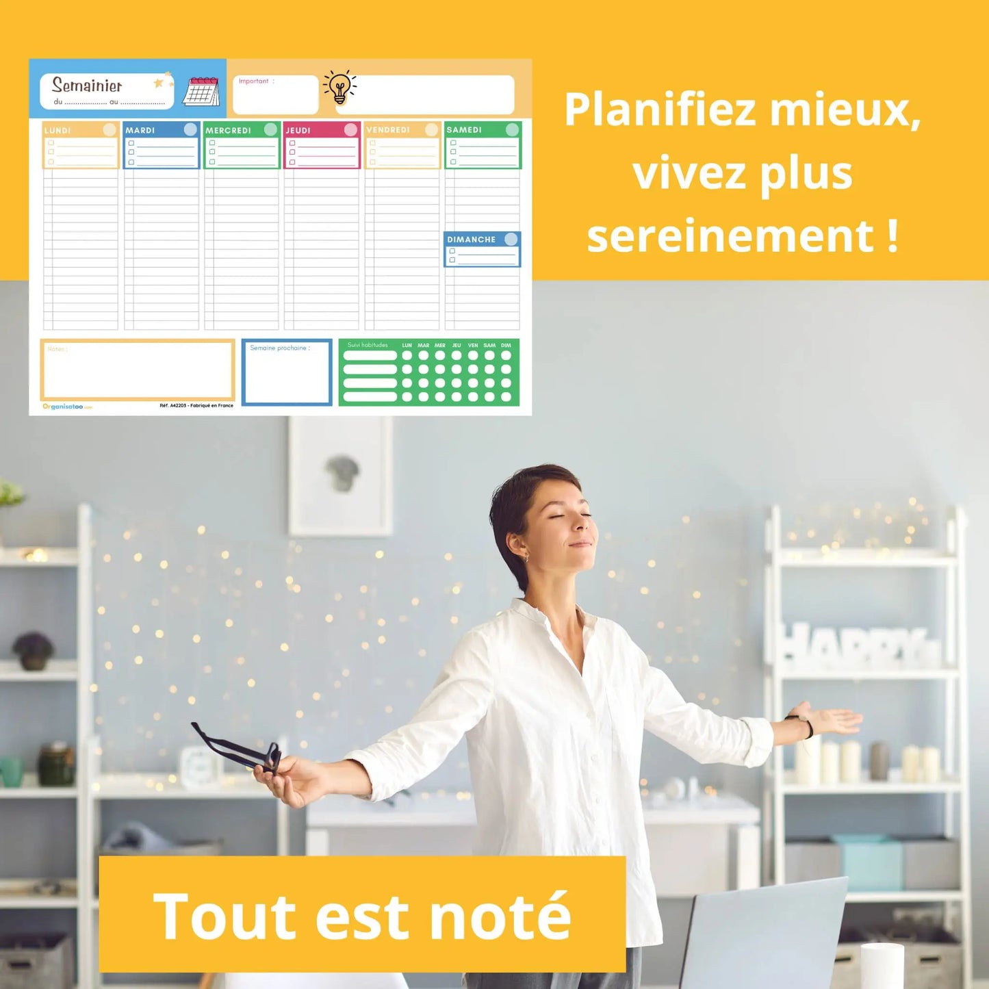Programme de la semaine A4 - Bloc 50 pages planner avec tracker