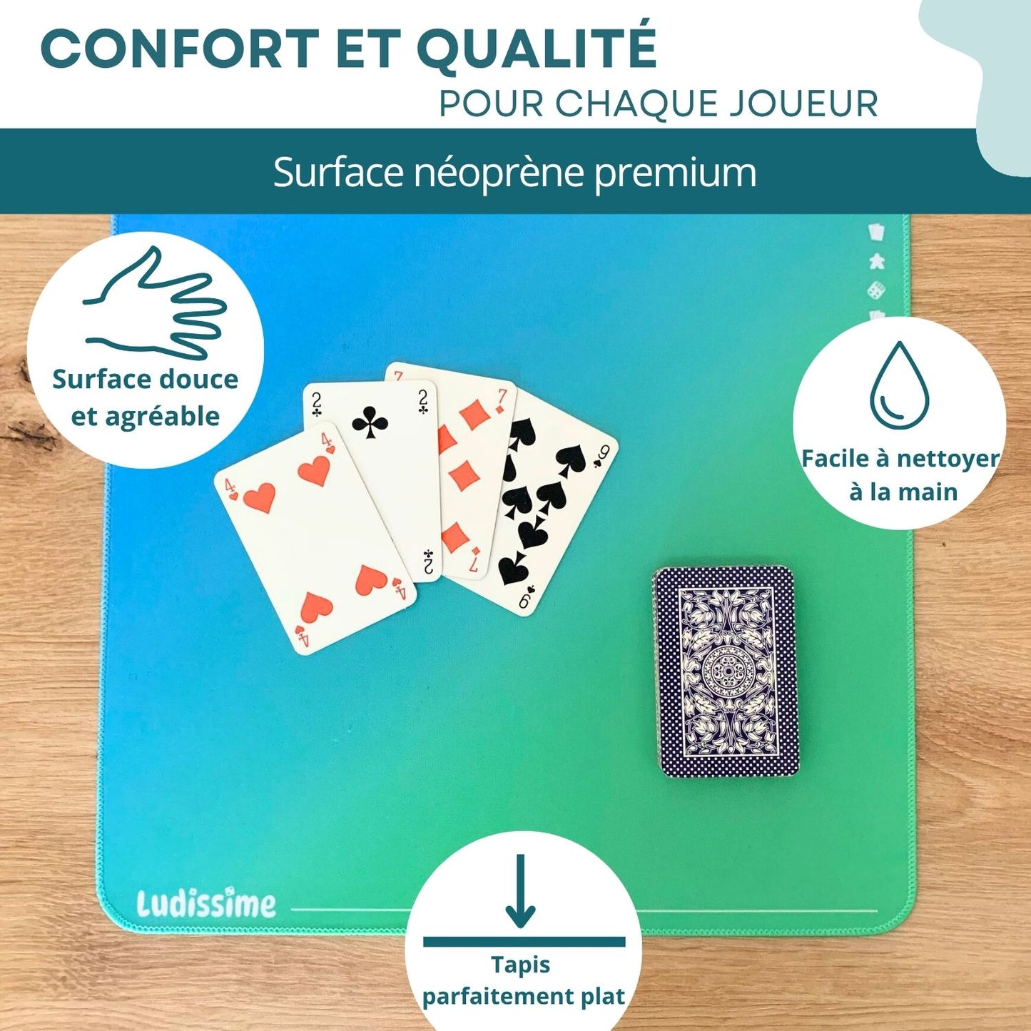 4 mini tapis de jeux de société / cartes à jouer | Format individuel et modulable