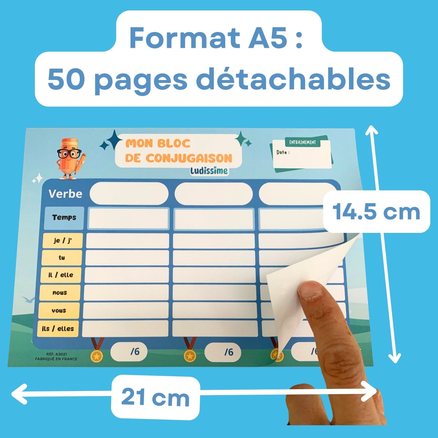 Bloc-notes de conjugaison à remplir 50 pages détachables A5