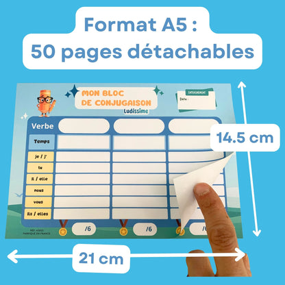 Bloc-notes de conjugaison à remplir 50 pages détachables A5