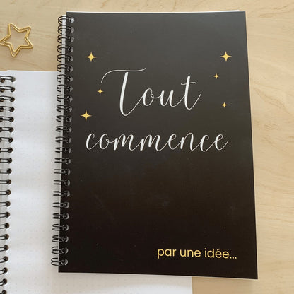 Cahier tout commence par une idée - A5 spirales 25 pages - Organisatoo