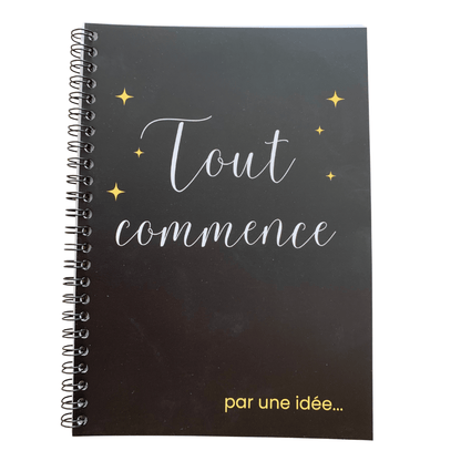 Cahier tout commence par une idée - A5 spirales 25 pages - Organisatoo