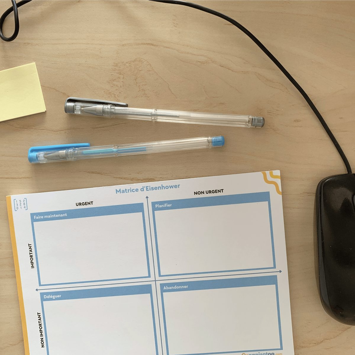 Matrice Eisenhower Bloc notes - gestion des priorités - Organisatoo