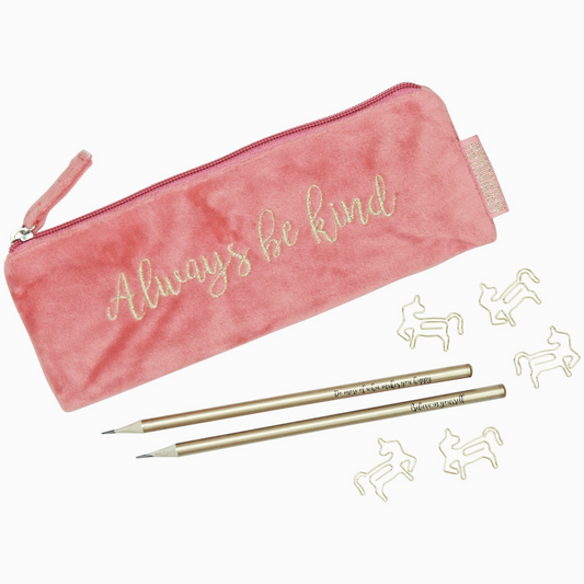 Set Trousse rose avec 2 crayons et 5 trombones animaux