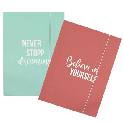2 Pochettes chemises A4 turquoise et rose - messages motivation - Organisatoo