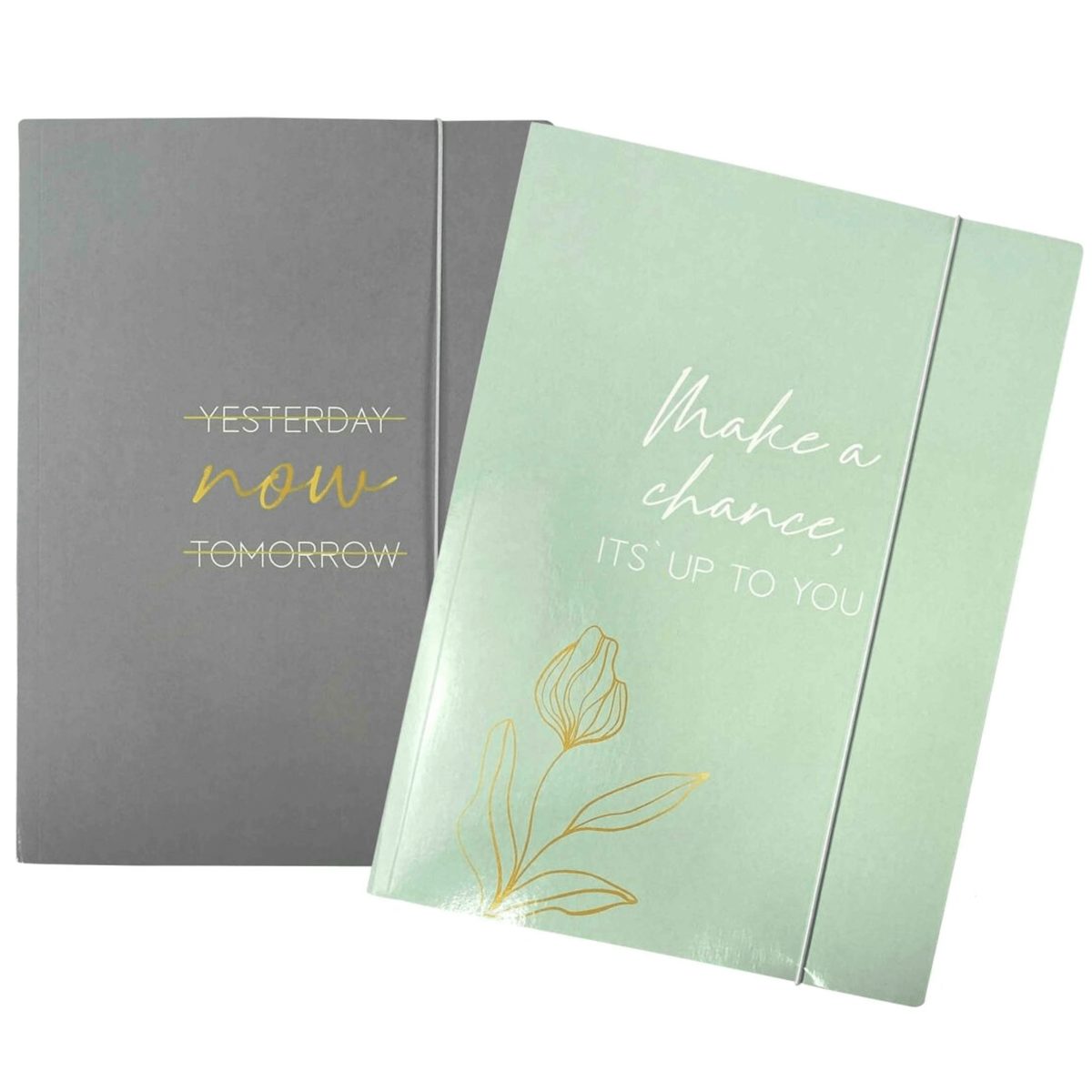 2 Pochettes chemises A4 grise et verte - messages motivation - Organisatoo