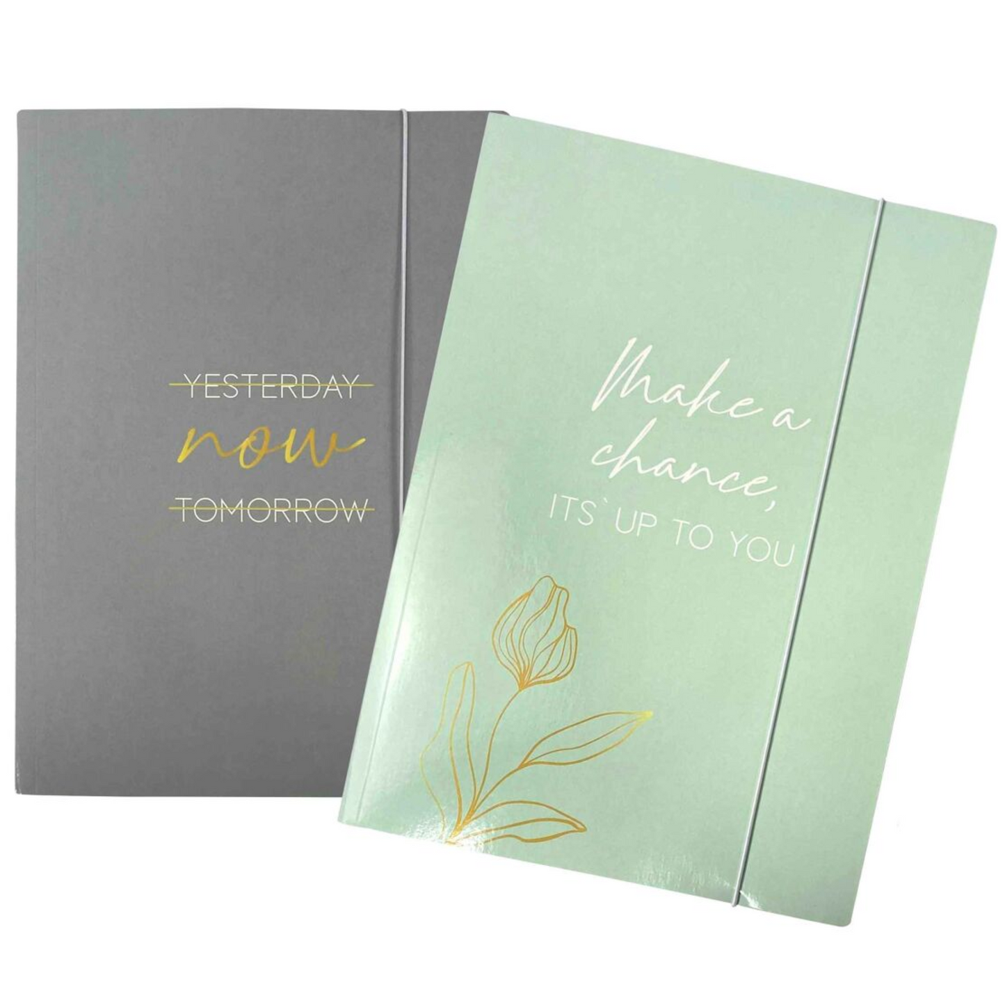 2 Pochettes chemises A4 grise et verte - messages motivation