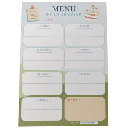 Bloc-notes menu de la semaine - planificateur repas - Organisatoo
