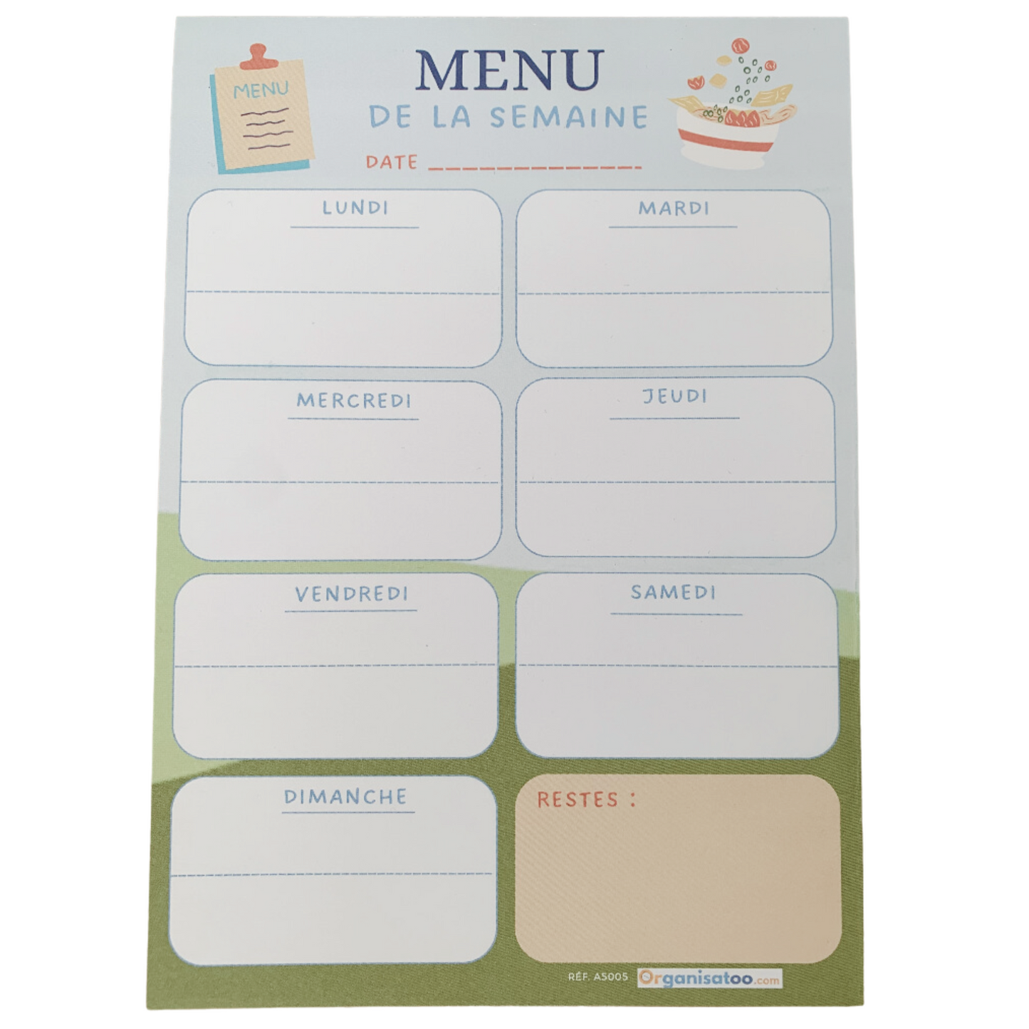 Bloc-notes menu de la semaine - planificateur repas