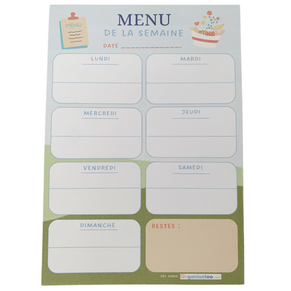 Bloc-notes menu de la semaine - planificateur repas