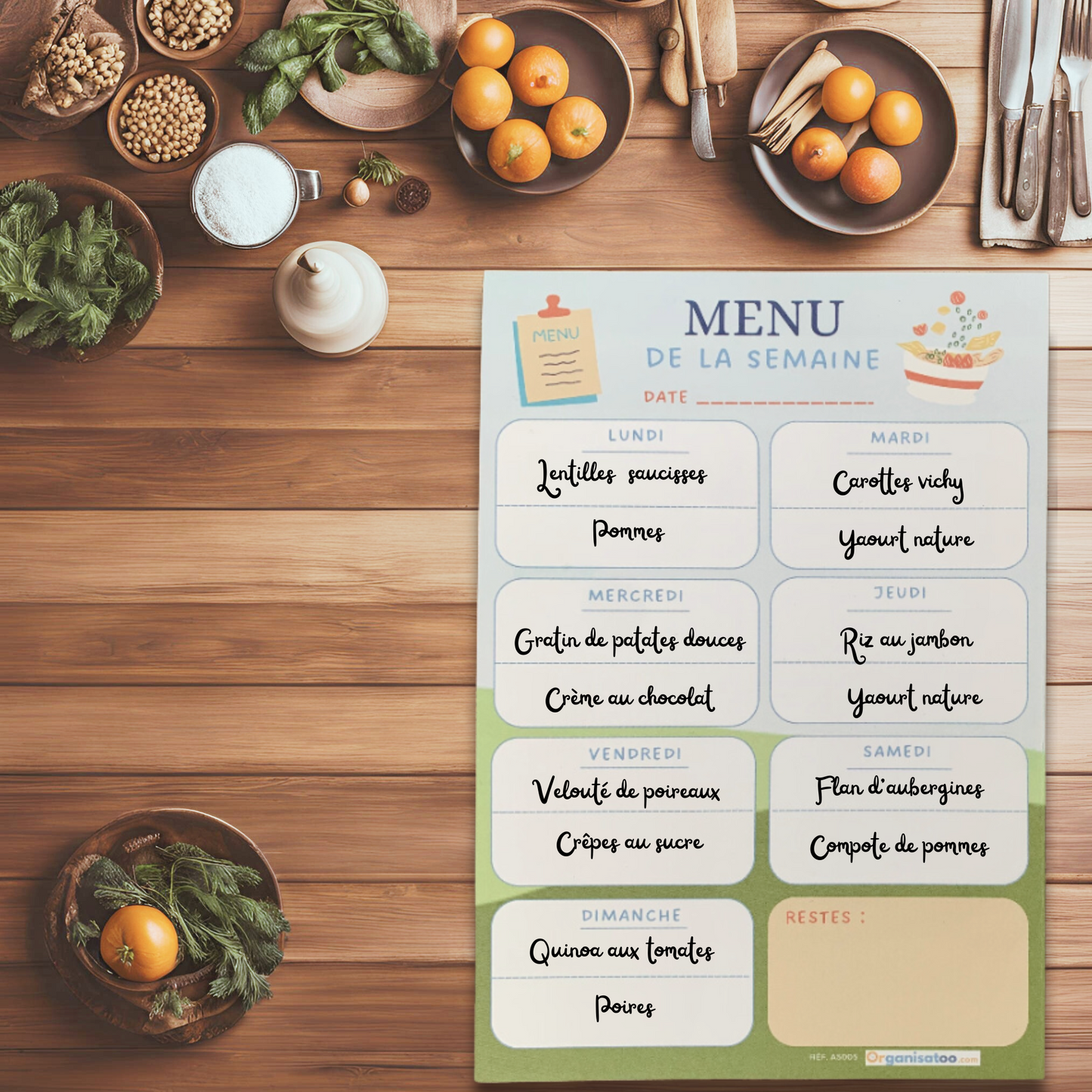 Bloc-notes menu de la semaine - planificateur repas