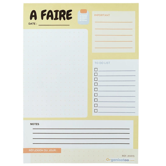 Bloc à faire - noter et organiser votre journée - A5 - Organisatoo