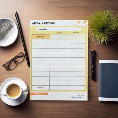 Bloc aide à la décision - analyse des critères - Organisatoo