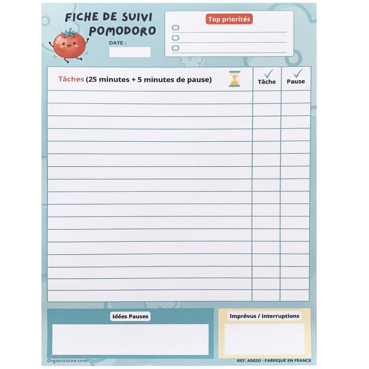 Bloc note pomodoro suivi quotidien
