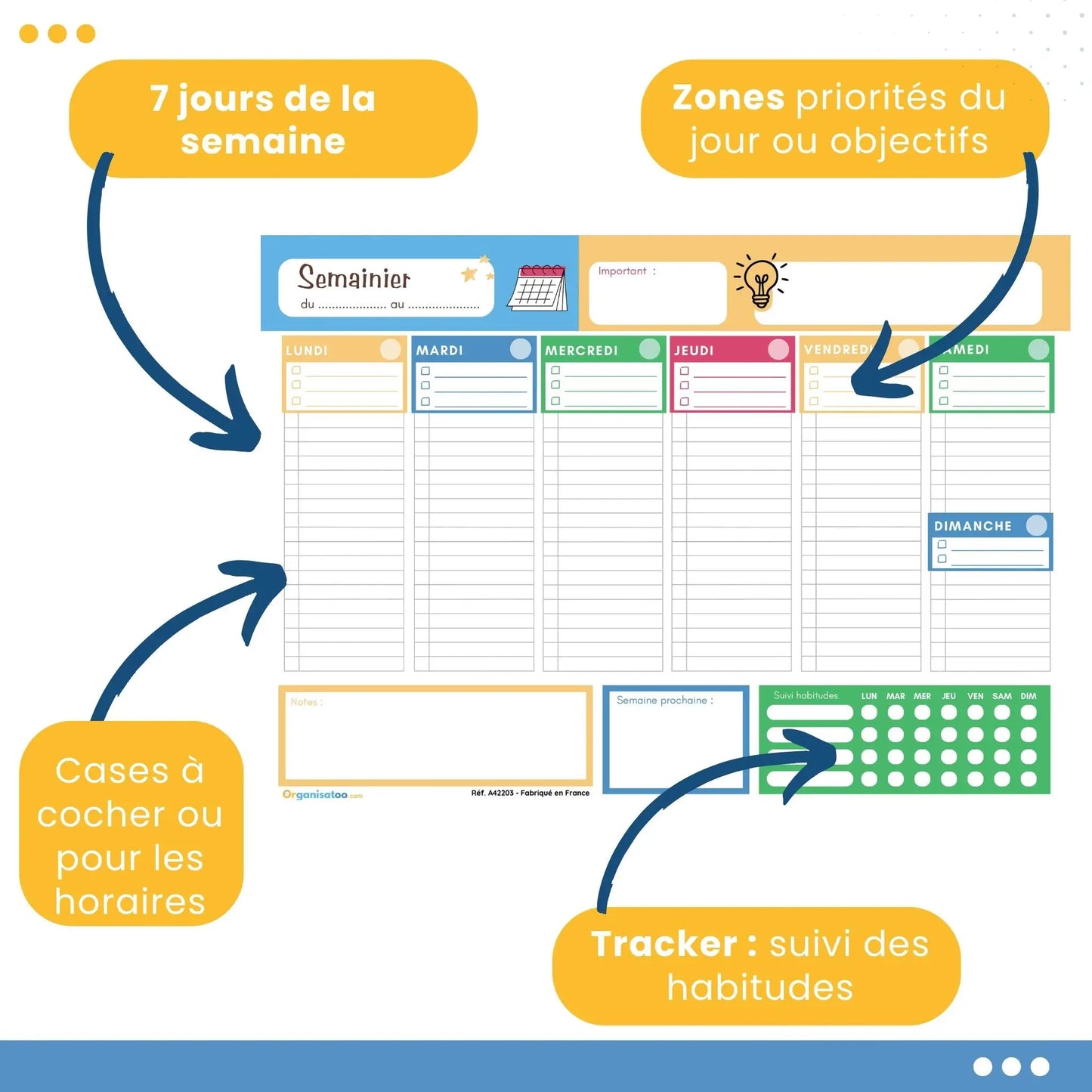 Programme de la semaine A4 - Bloc 50 pages planner avec tracker