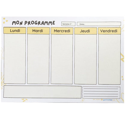 Bloc Mini programme semaine A5 - 5 jours - Organisatoo