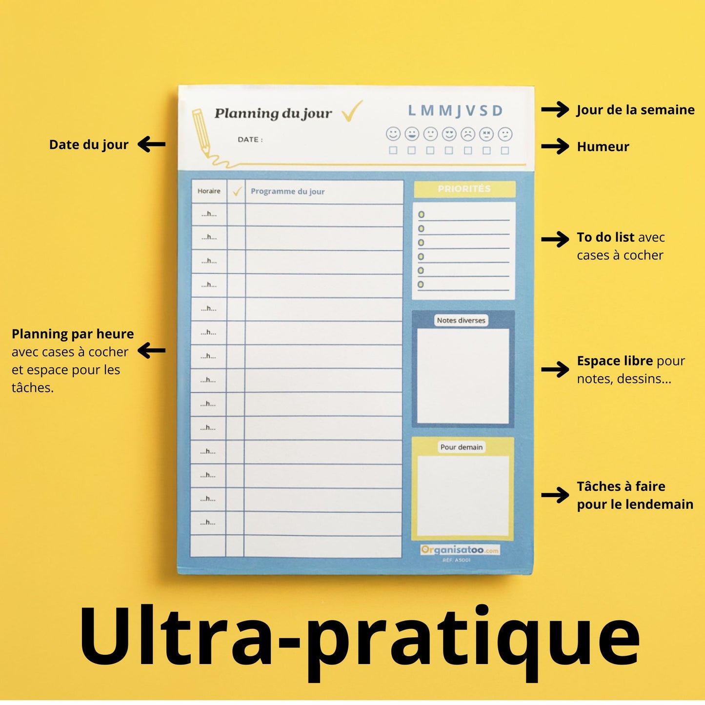 Bloc Planning du jour - planificateur quotidien A5