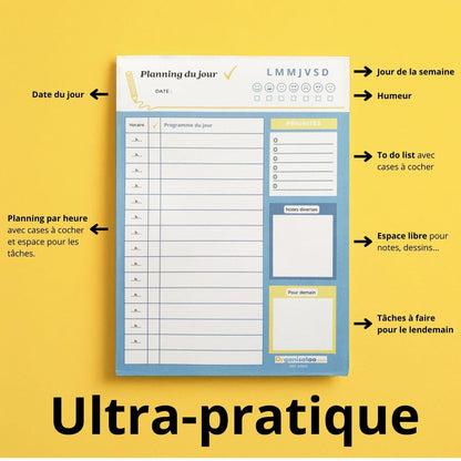 Bloc Planning du jour - planificateur quotidien A5 - Organisatoo