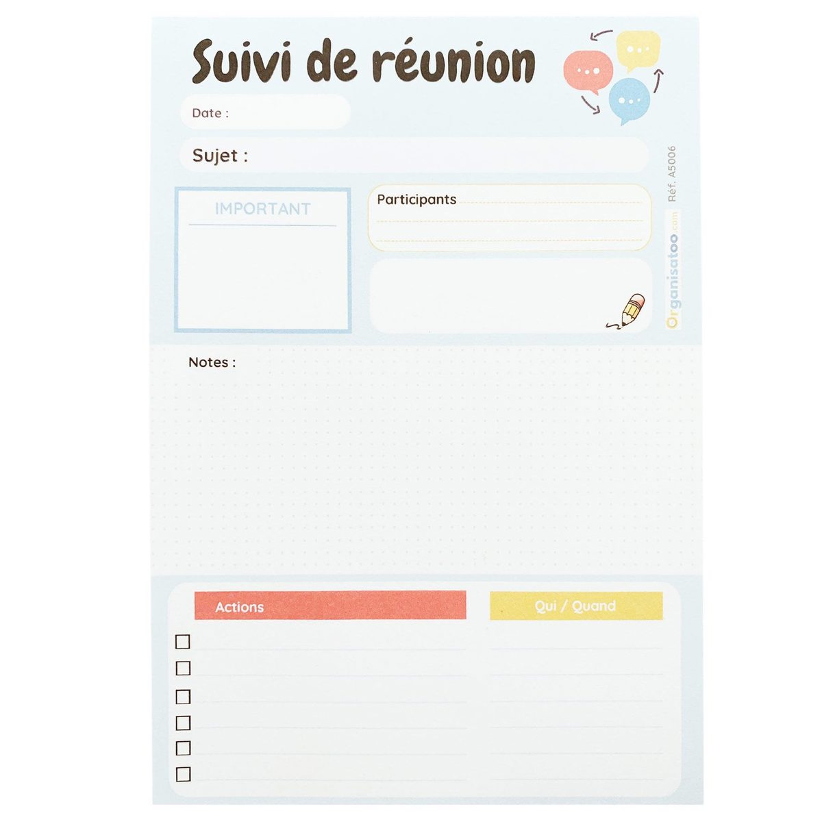 Bloc suivi de réunion - Notes et actions - Organisatoo