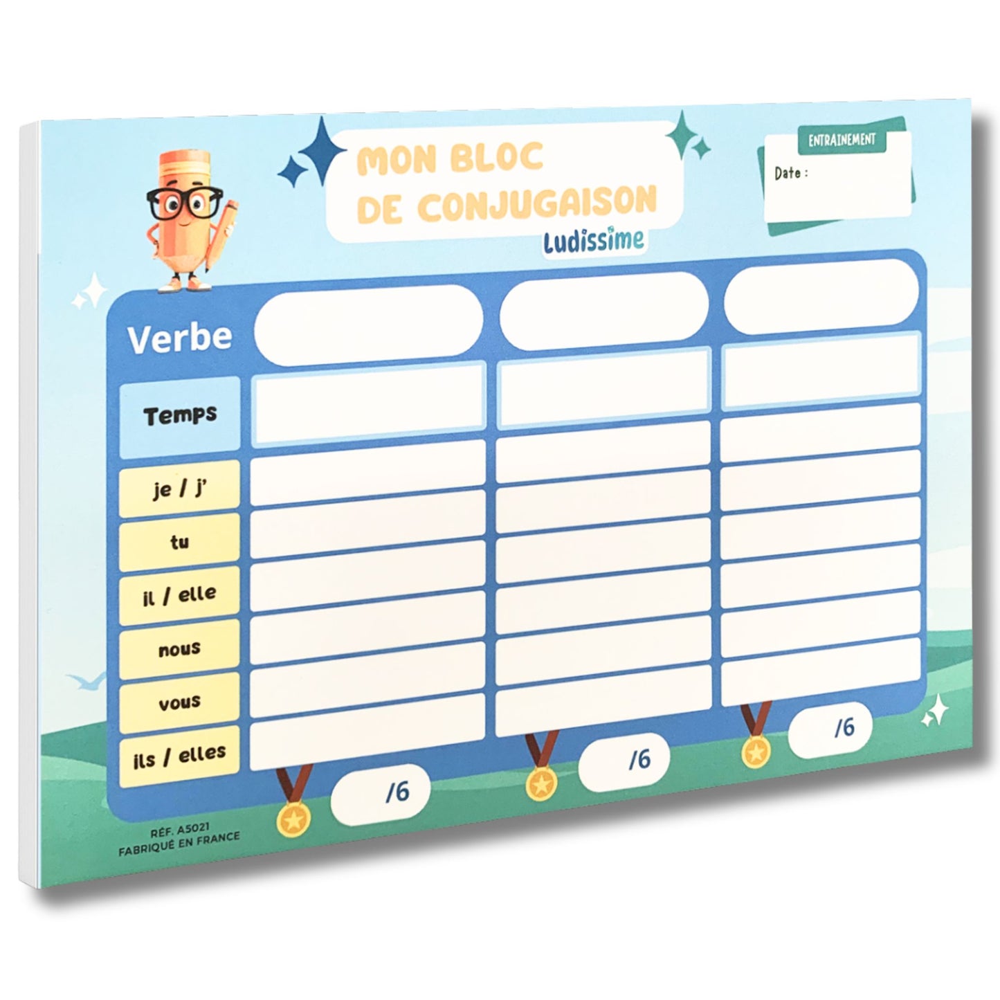 Bloc-notes de conjugaison à remplir 50 pages détachables A5