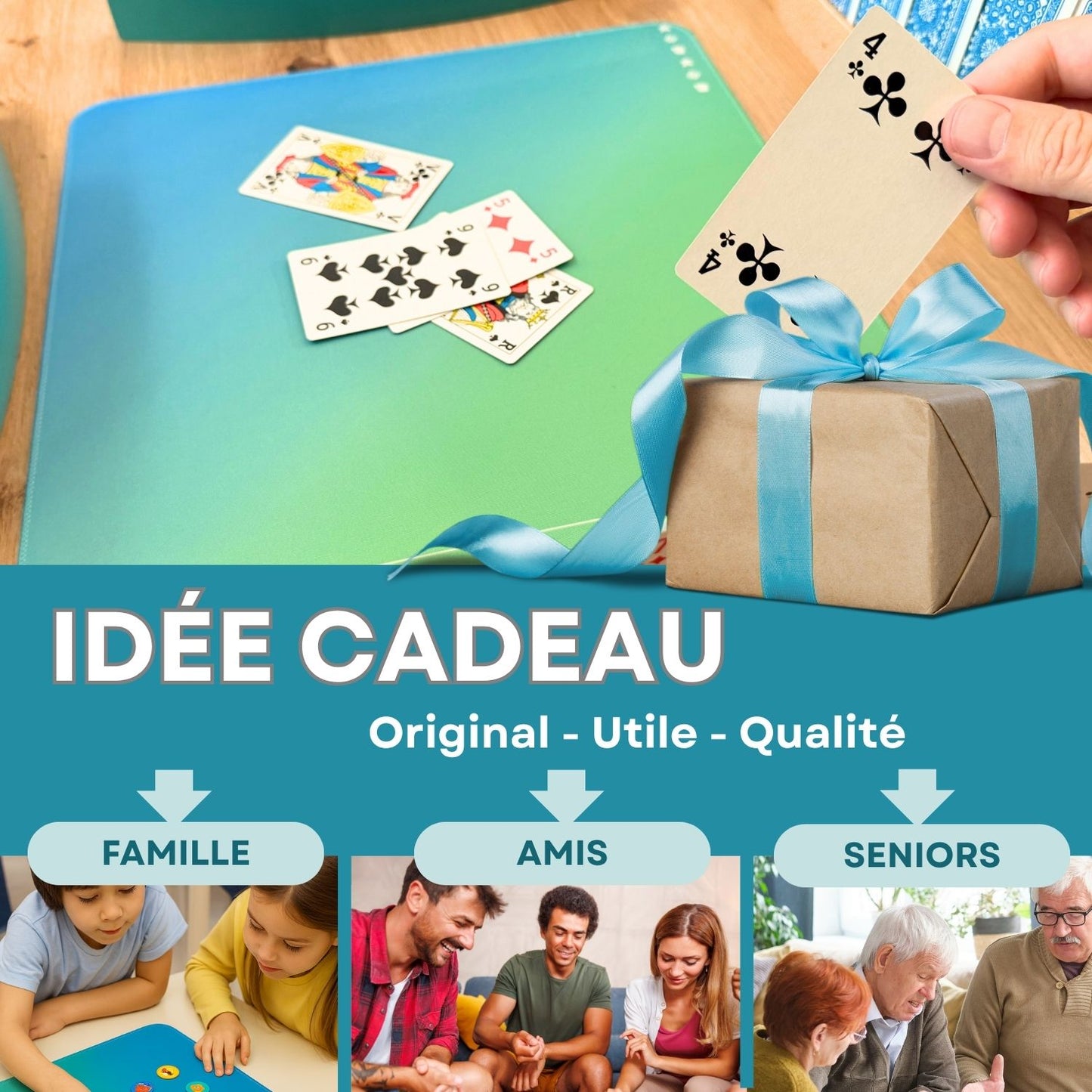 4 mini tapis de jeux de société / cartes à jouer | Format individuel et modulable