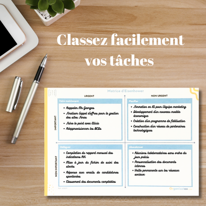 Matrice Eisenhower Bloc notes - gestion des priorités - Organisatoo