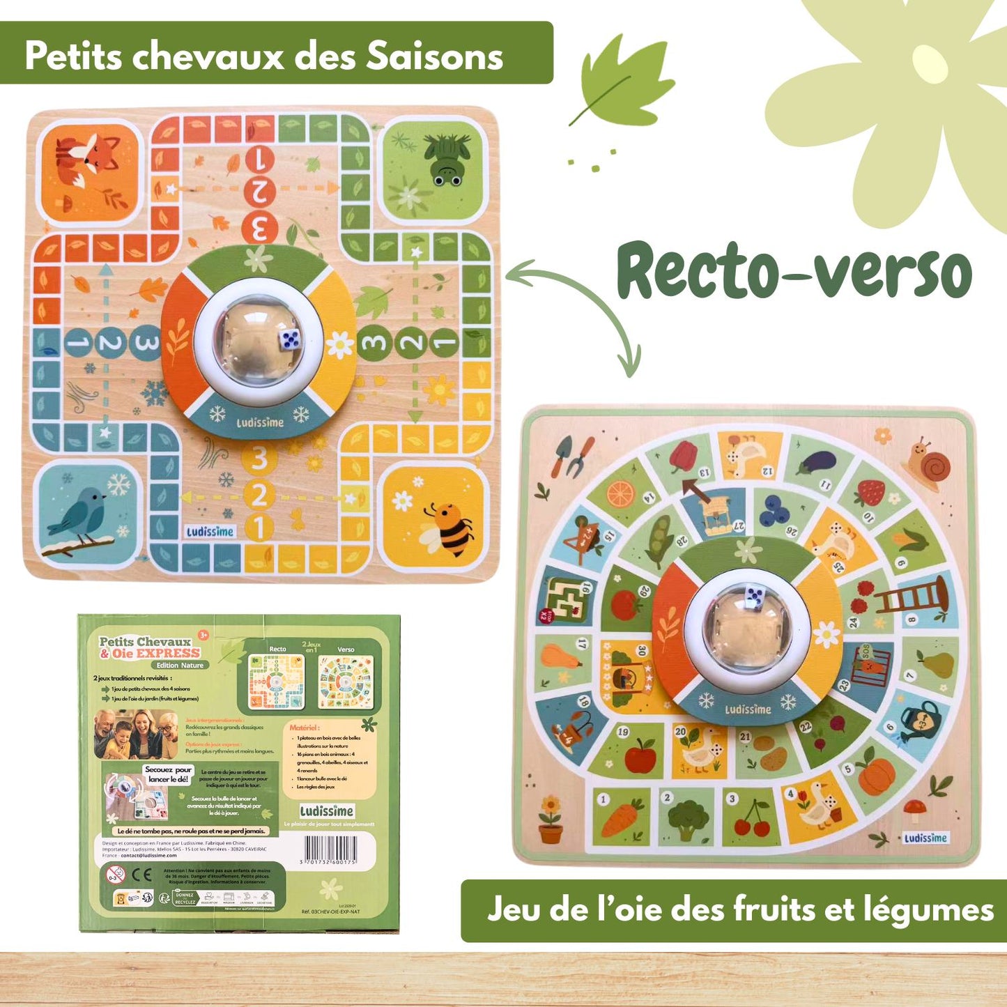 Jeu de petits chevaux en bois et oie express - Jeu de société classique familal