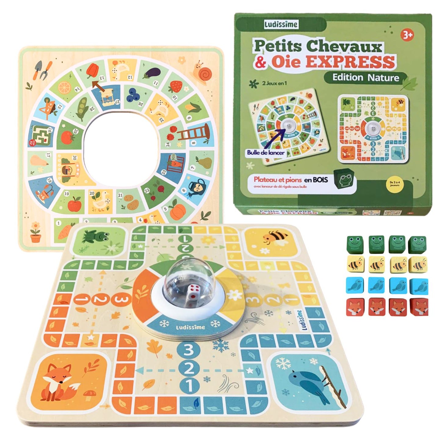 Jeu de petits chevaux en bois et oie express - Jeu de société classique familal