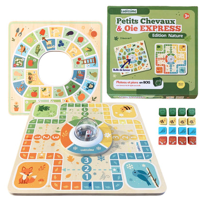 Jeu de petits chevaux en bois et oie express - Jeu de société classique familal