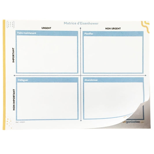 Matrice Eisenhower Bloc notes - gestion des priorités - Organisatoo