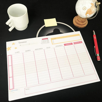 Bloc planificateur hebdomadaire grand format A4 - Organisatoo