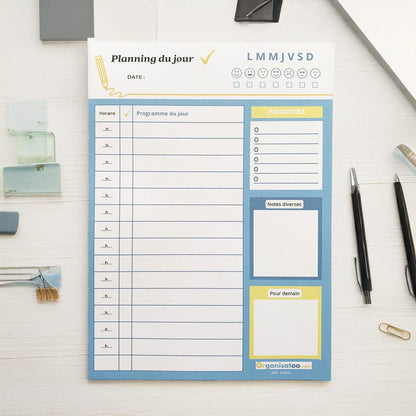 Bloc Planning du jour - planificateur quotidien A5 - Organisatoo