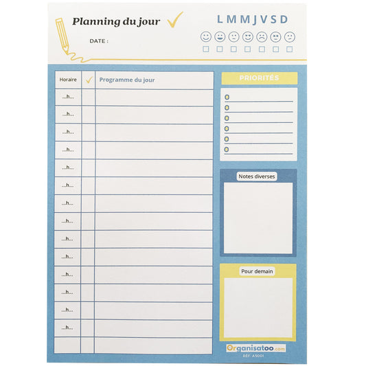 Bloc Planning du jour - planificateur quotidien A5