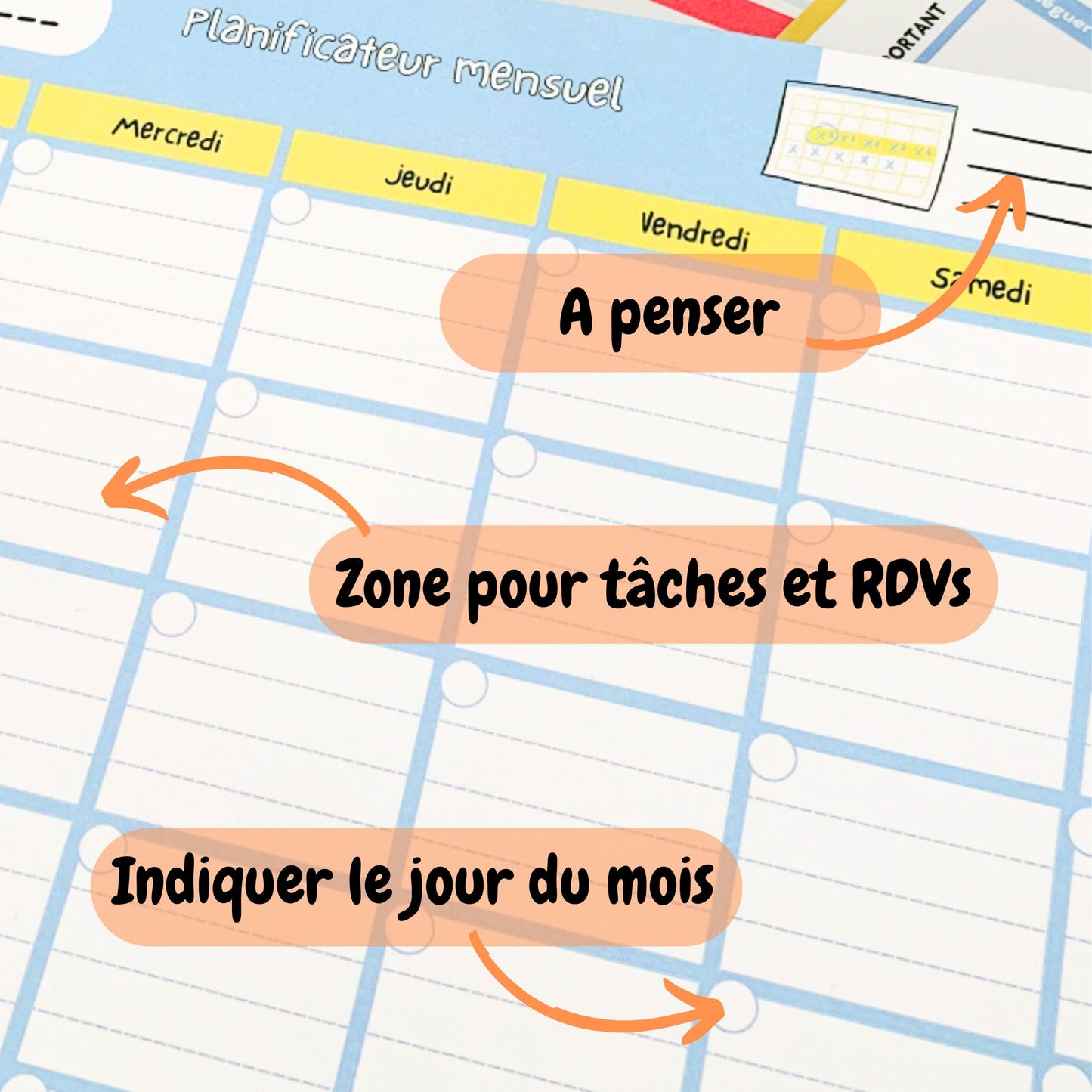 Bloc planning du mois à remplir