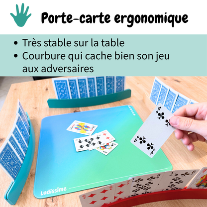 Lot de 4 supports de cartes en bois – Porte-cartes à jouer incurvés Premium