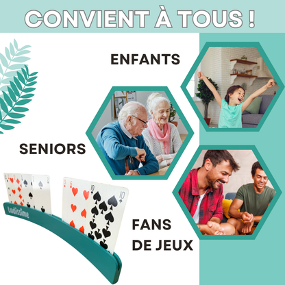 Lot de 4 supports de cartes en bois – Porte-cartes à jouer incurvés Premium
