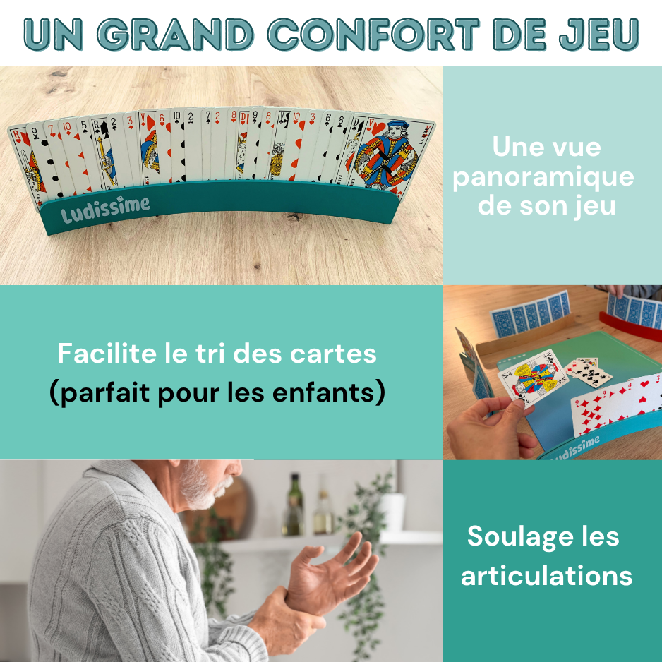 Lot de 4 supports de cartes en bois – Porte-cartes à jouer incurvés Premium